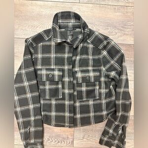 Forever 21 Black Plaid Button-Up Shacket with Cream & Gray Windowpane